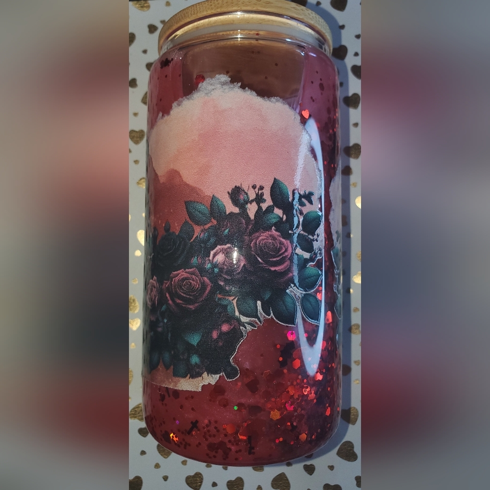 Hand pressed 20oz snow globe glass cup